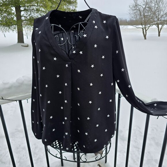 J Crew size Large v neck blouse, black white stars size L, EUC - Picture 1 of 9